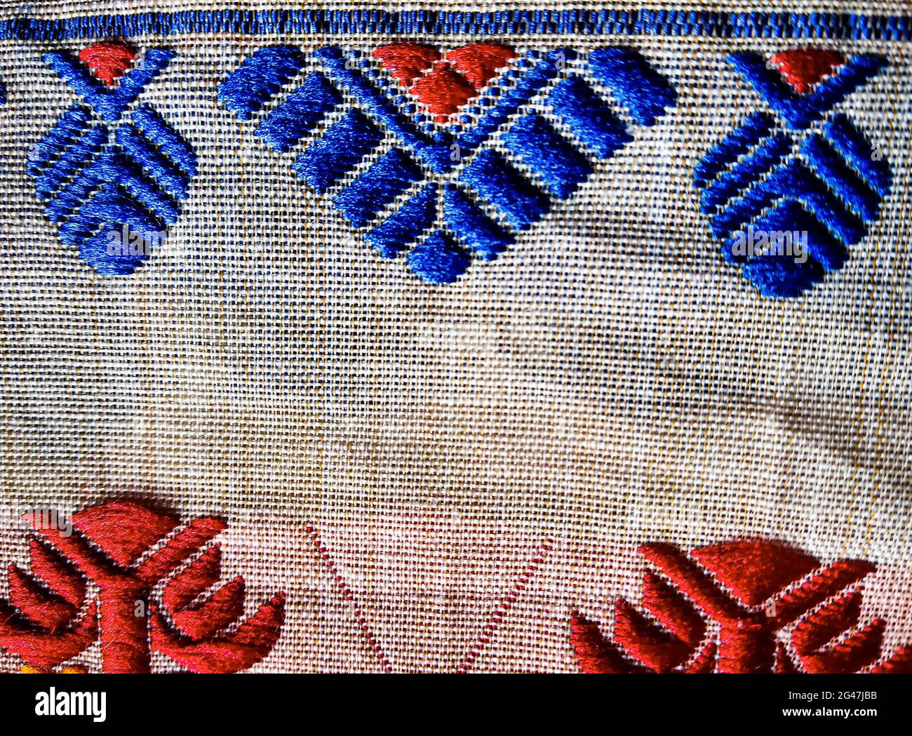 Stammesmuster oder ethnische Muster wird für assam-Motivdesign oder muga-Seide von assam verwendet. Ähnlich wie ukrainisches oder russisches Muster. Stockfoto