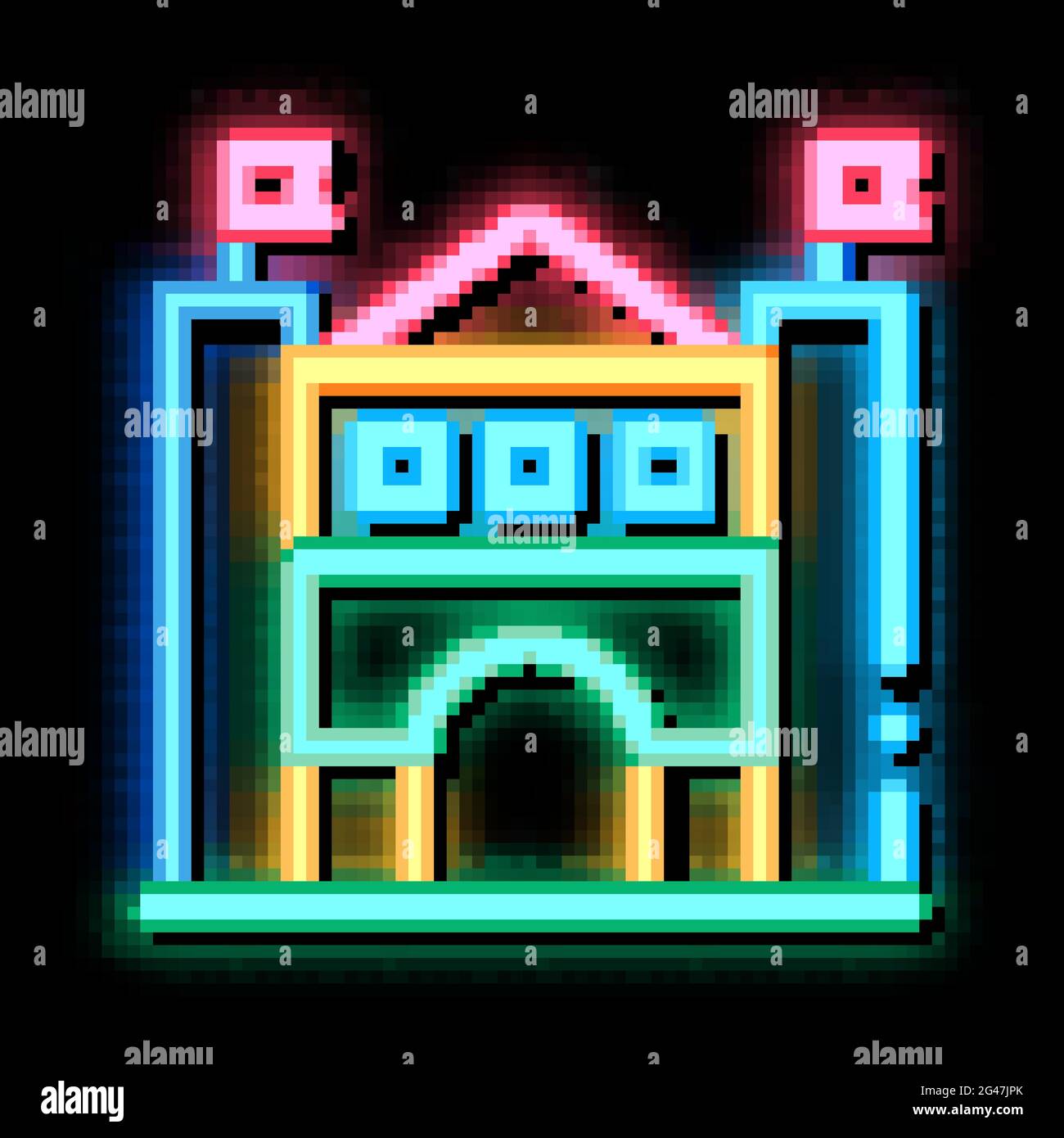Schloss Vergnügungspark Neon leuchten Symbol Illustration Stock Vektor