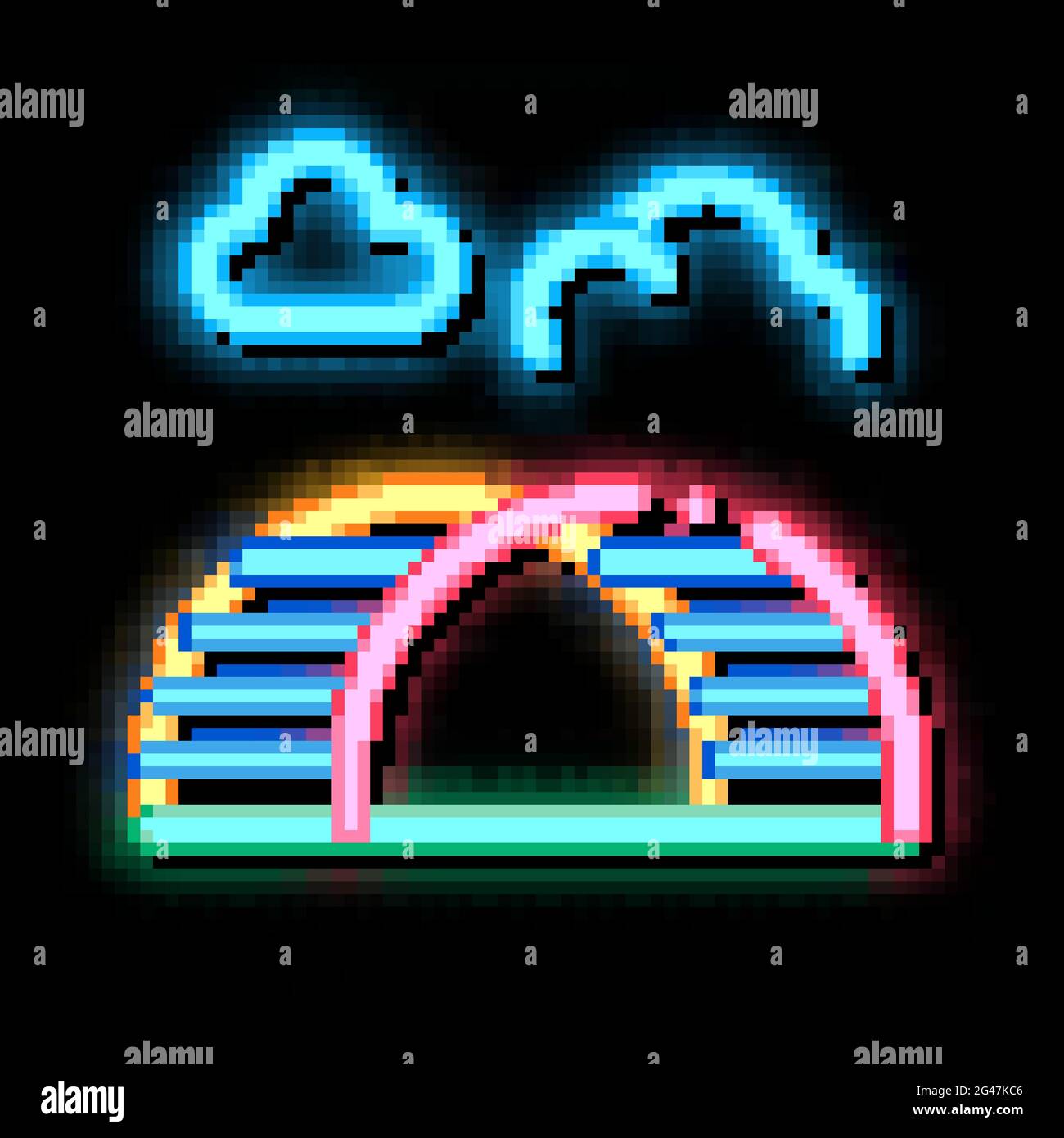 Halbrunde Bergleiter Regenbogen Neon leuchten Symbol Illustration Stock Vektor