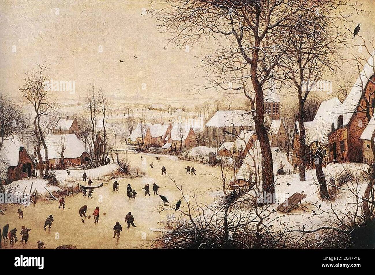 Pieter Bruegel der Ältere - Winterlandschaft Skater Vogelfalle 1565 Stockfoto