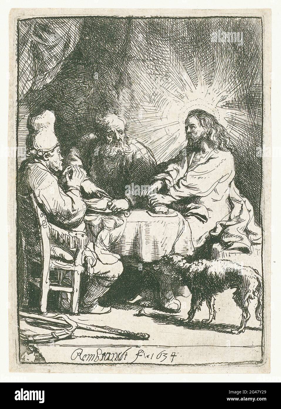 Rembrandt Harmenszoon Van Rijn - Christ Emmaus 1634 Stockfoto