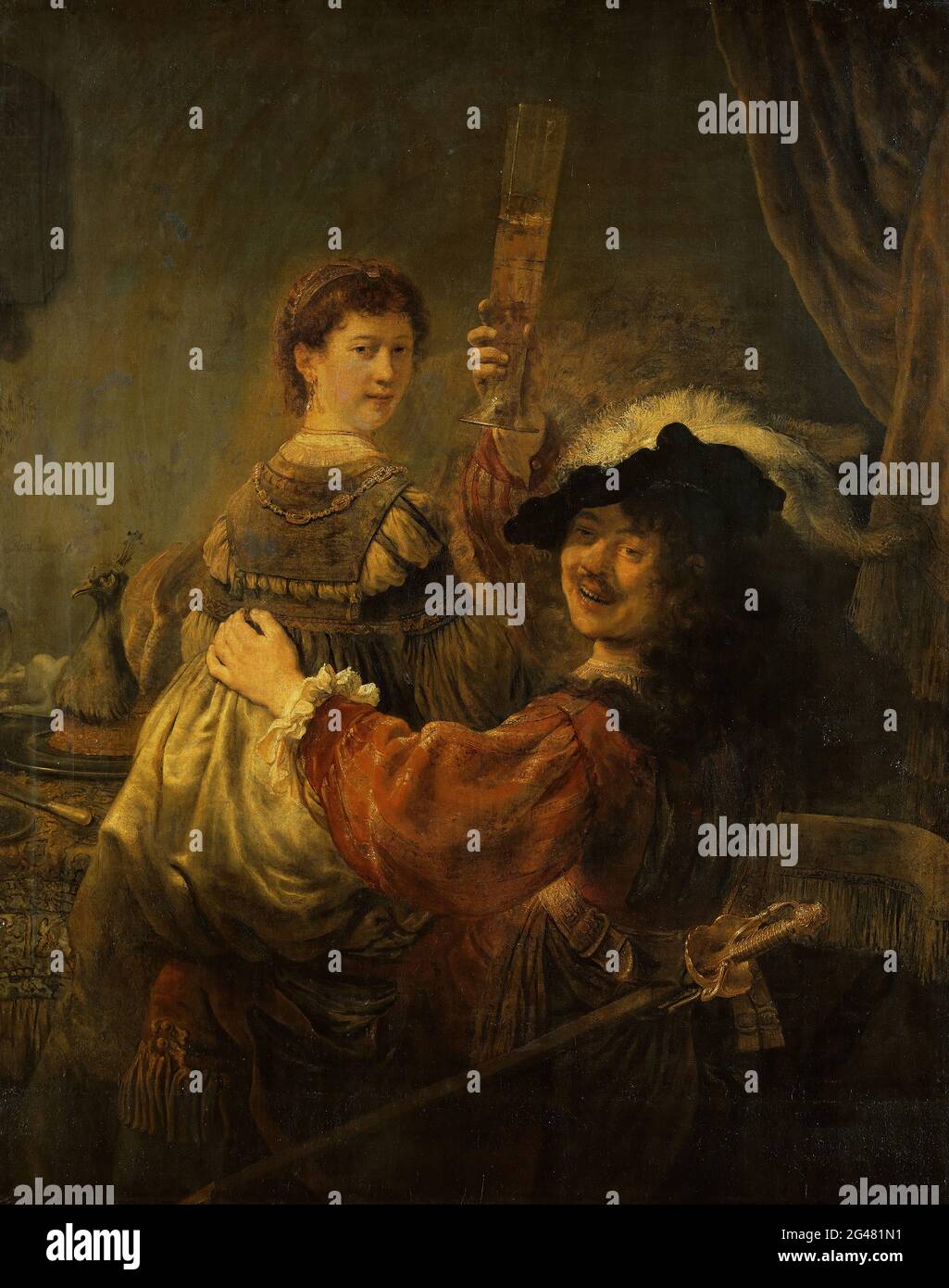Rembrandt Harmenszoon Van Rijn - Rembrandt und Saskia in der Szene des verlorenen Sohnes Stockfoto