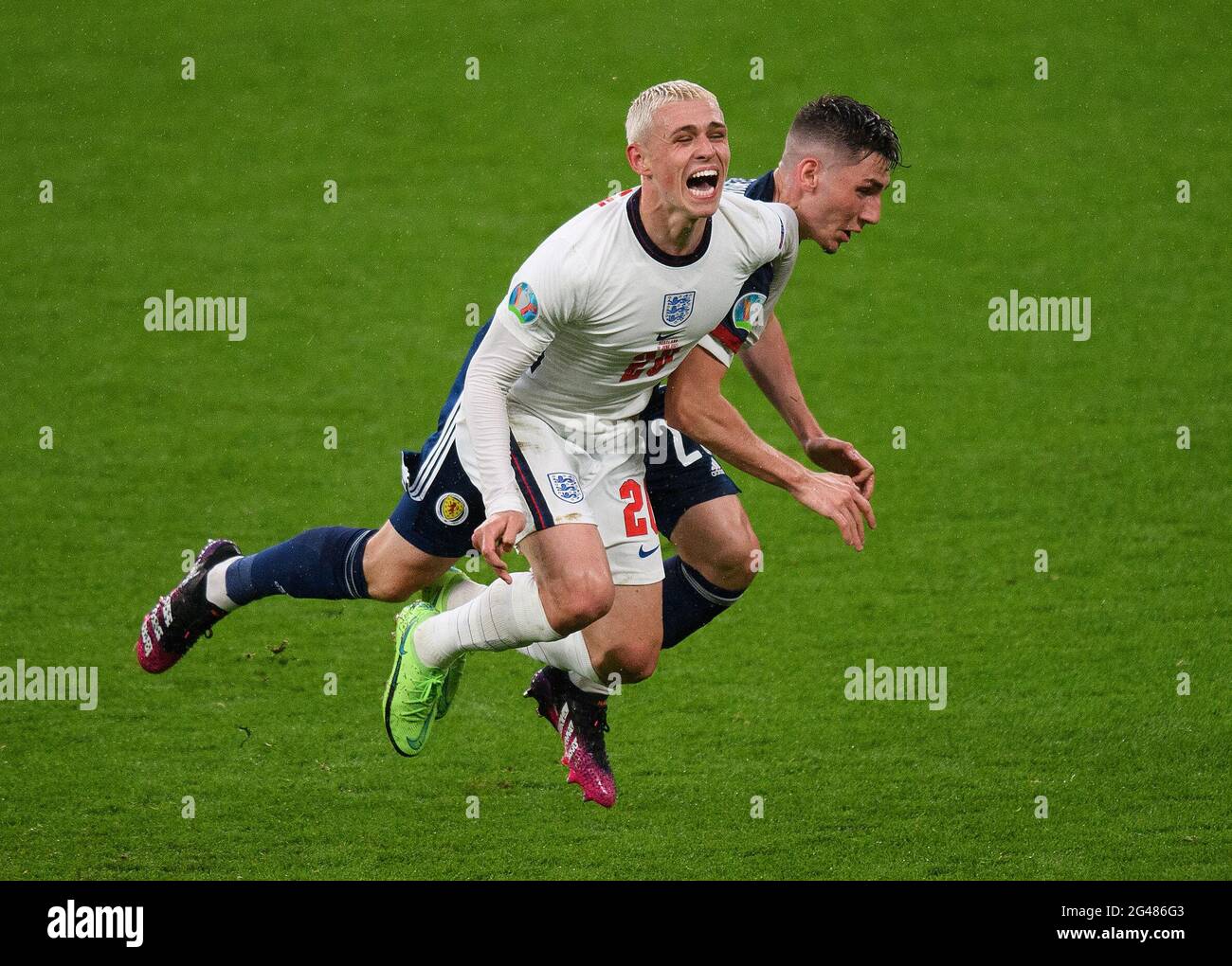 18. Juni 2021 - England gegen Schottland - UEFA Euro 2020 Gruppe-D-Spiel - Wembley - London Englands Phil Foden während des Euro 2020-Spiels gegen Schottland. Bildnachweis : © Mark Pain / Alamy Live News Stockfoto