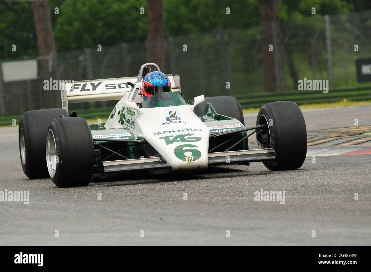 Imola, 6. Juni 2012: Unbekannter Lauf auf dem Classic F1 Car 1982 Williams FW 08 ab Keke Rosberg beim Training von Imola Classic 2012 auf dem Imola Circuit in Italien. Stockfoto