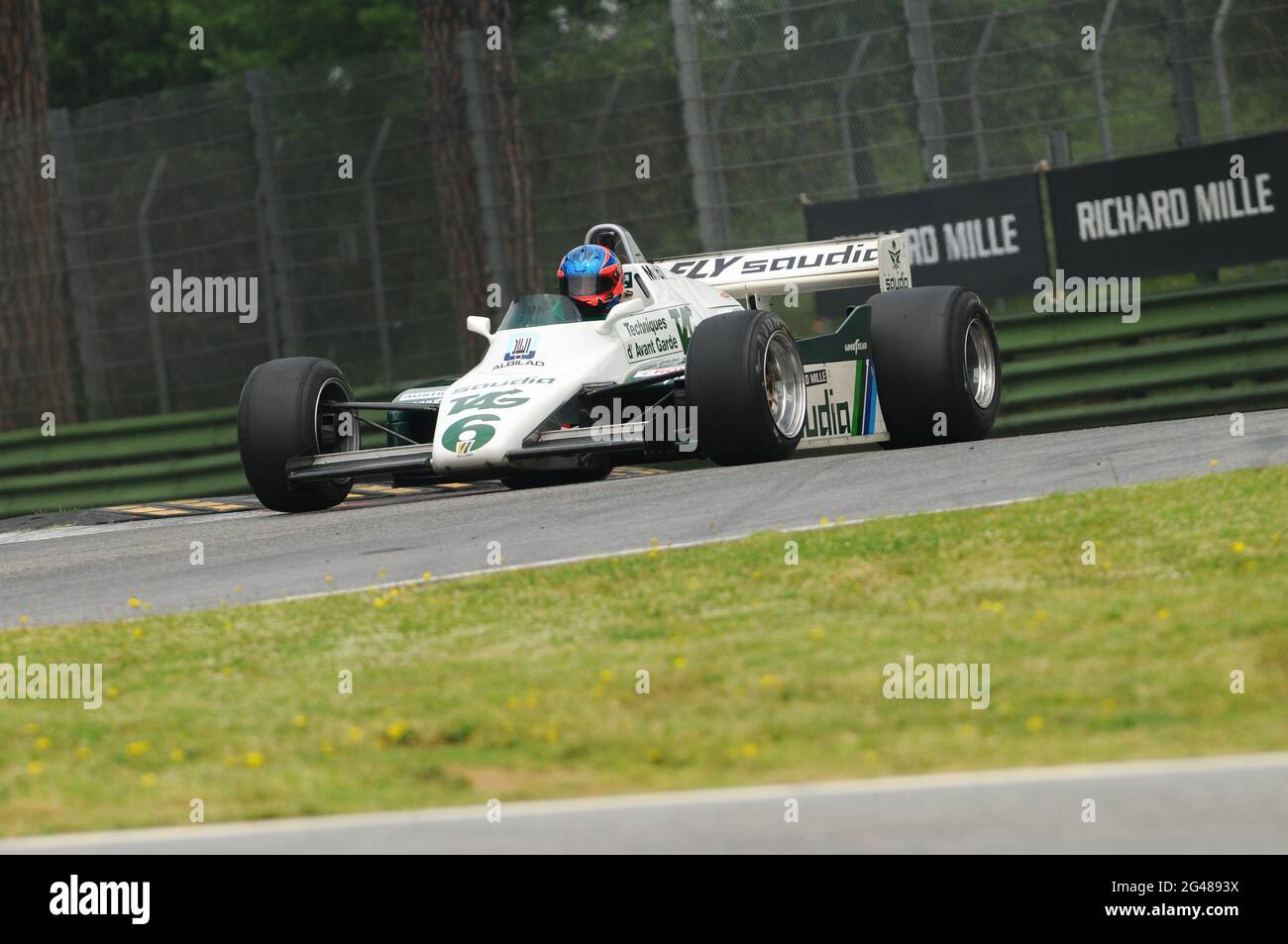 Imola, 6. Juni 2012: Unbekannter Lauf auf dem Classic F1 Car 1982 Williams FW 08 ab Keke Rosberg beim Training von Imola Classic 2012 auf dem Imola Circuit in Italien. Stockfoto
