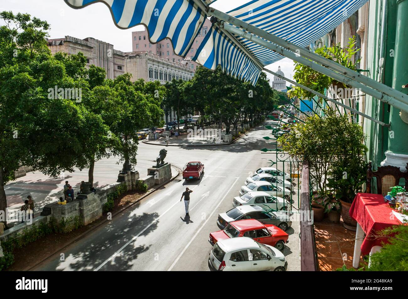 Blick vom Balkon auf den Prado, Havanna, Kuba. Stockfoto
