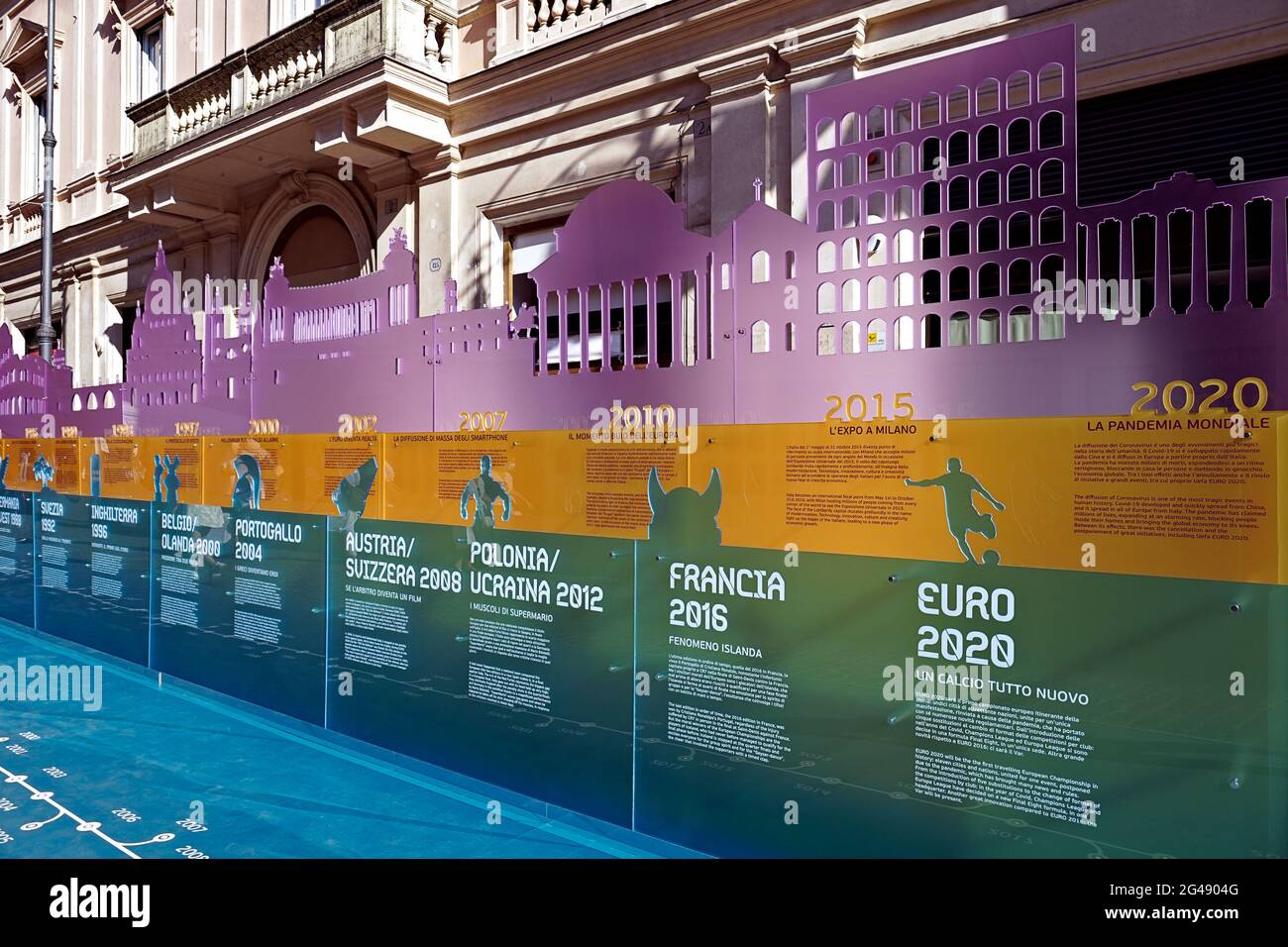 Uefa Champions League Euro 2020 Europameisterschaften. Fan Zone Installation auf der Piazza San Lorenzo auf dem Lucina Platz. Rom Italien Europa. 2021 Stockfoto