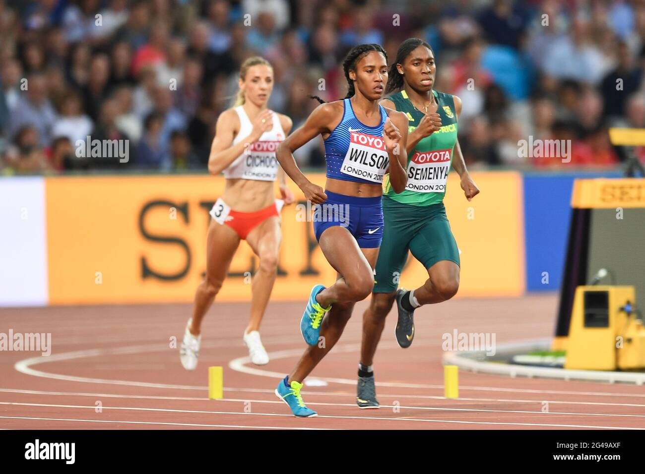 Caster Semenya (RSA, Gold), Ajee Wilson (USA, Bronze). 800-Meter-Finale. IAAF Leichtathletik-Weltmeisterschaften London 2017 Stockfoto