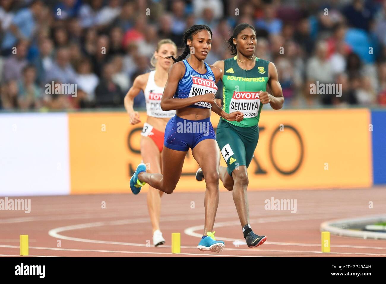 Caster Semenya (RSA, Gold), Ajee Wilson (USA, Bronze). 800-Meter-Finale. IAAF Leichtathletik-Weltmeisterschaften London 2017 Stockfoto