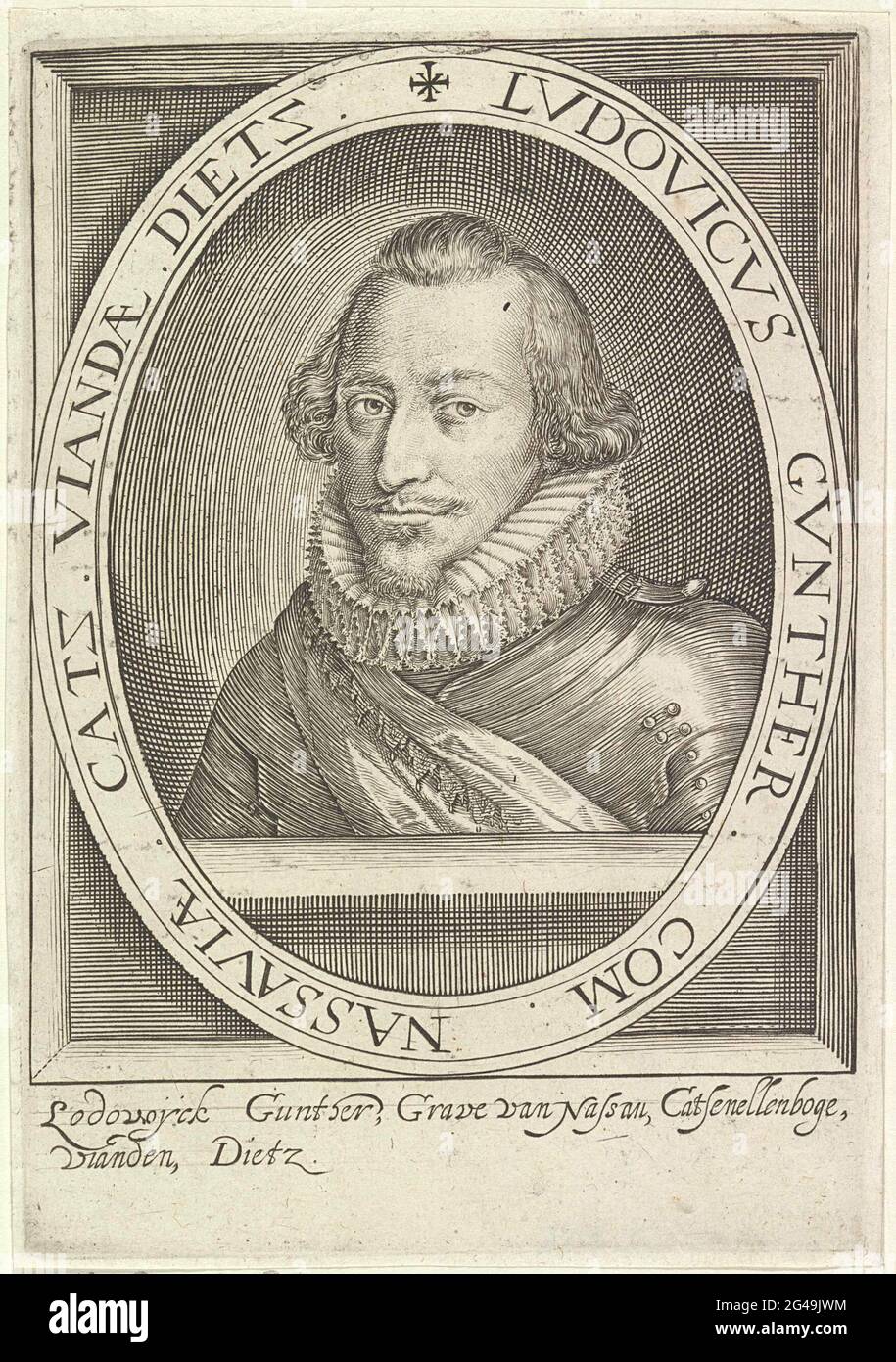Porträt von Louis Gunther, Graf von Nassau. Porträt von Louis Gunther in einem Oval mit peripheren. Namen und Titel im Undermarge. Stockfoto