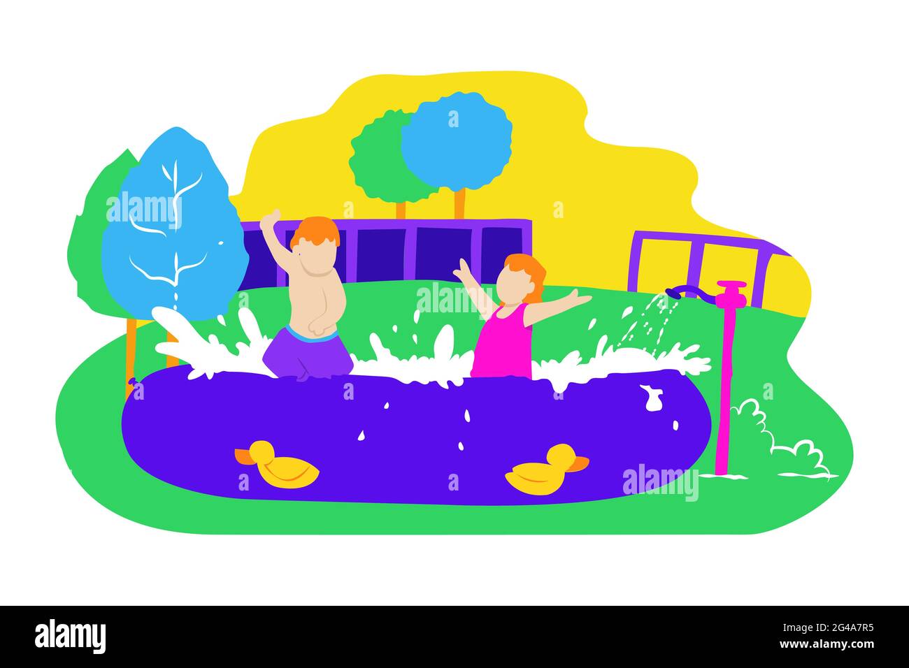 Zwei Kinder spielen in Pool Skizze Illustration Stock Vektor