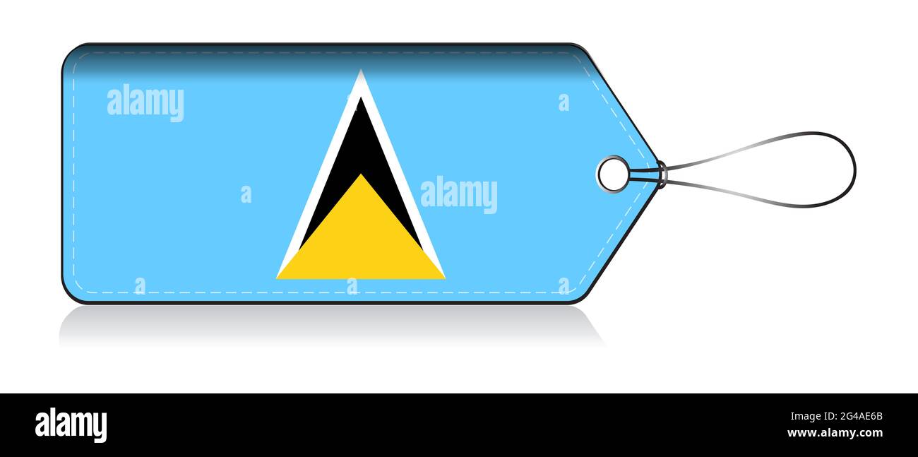 Etikett mit der Flagge von St. Lucia. Preisschild in St. Lucia hergestellt Stockfoto
