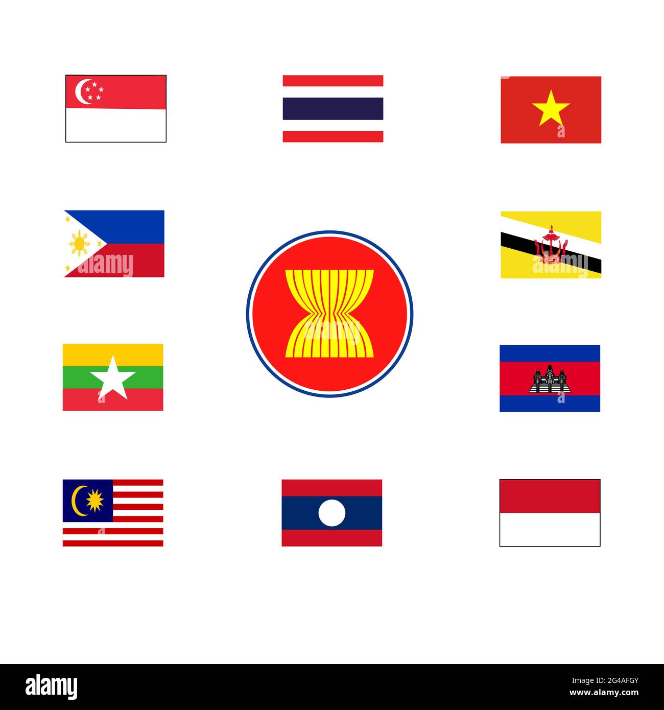 Länder Südostasiens und ASEAN jedes Land Flagge Stockfoto