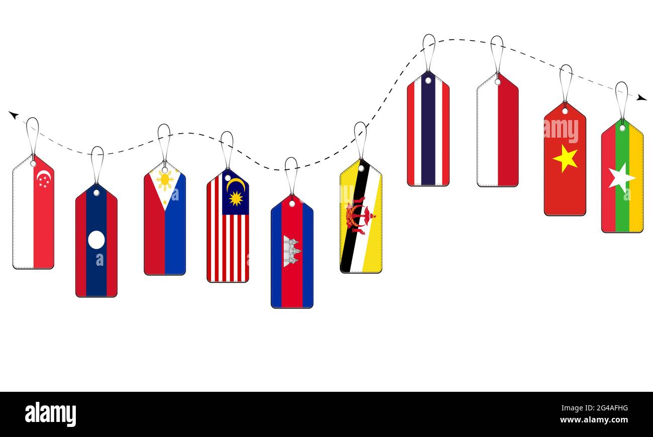 Flagge lable von Südostasien Land hängen am Seil Stockfoto