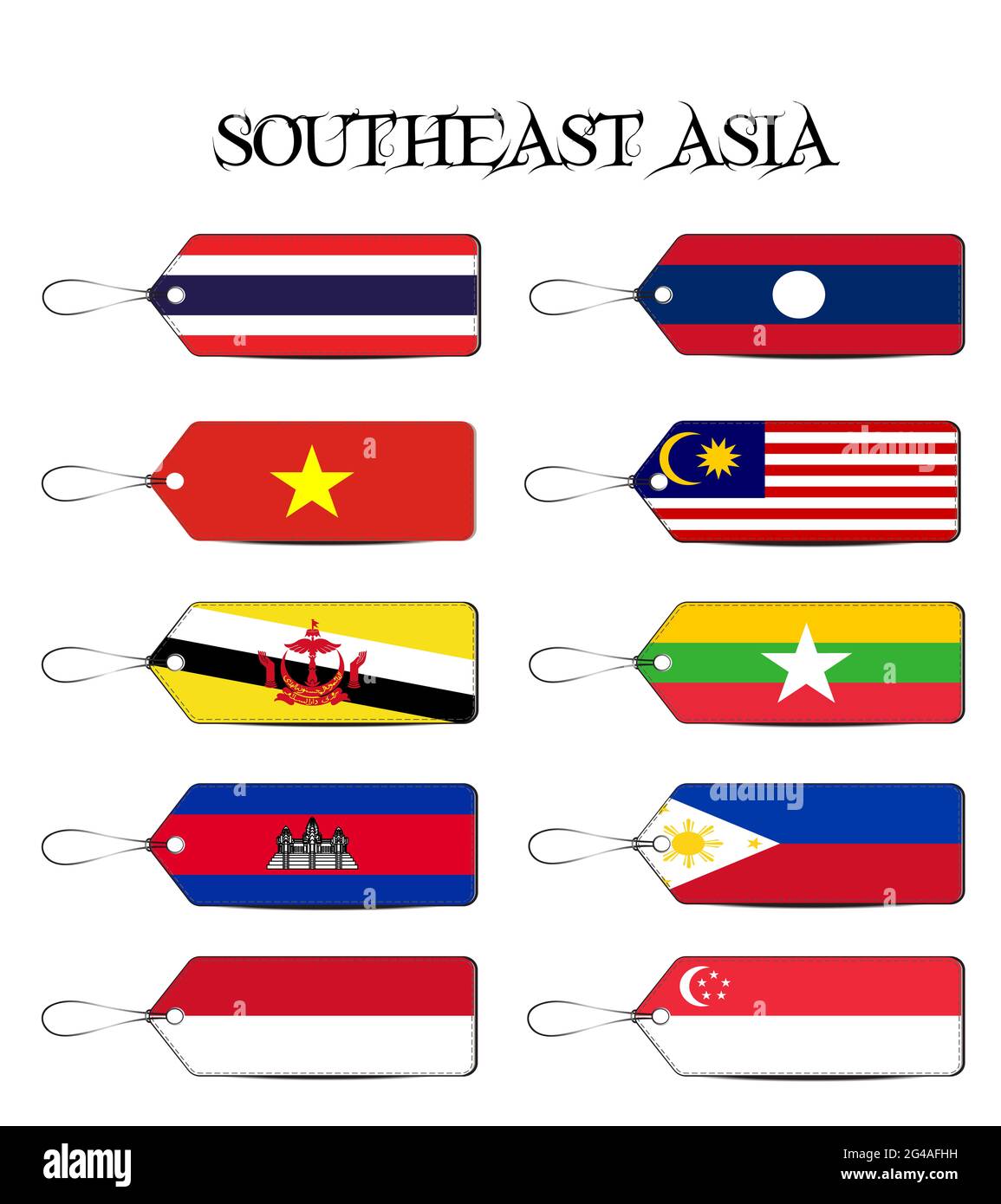 Flagge Lable von Südostasien Land Stockfoto