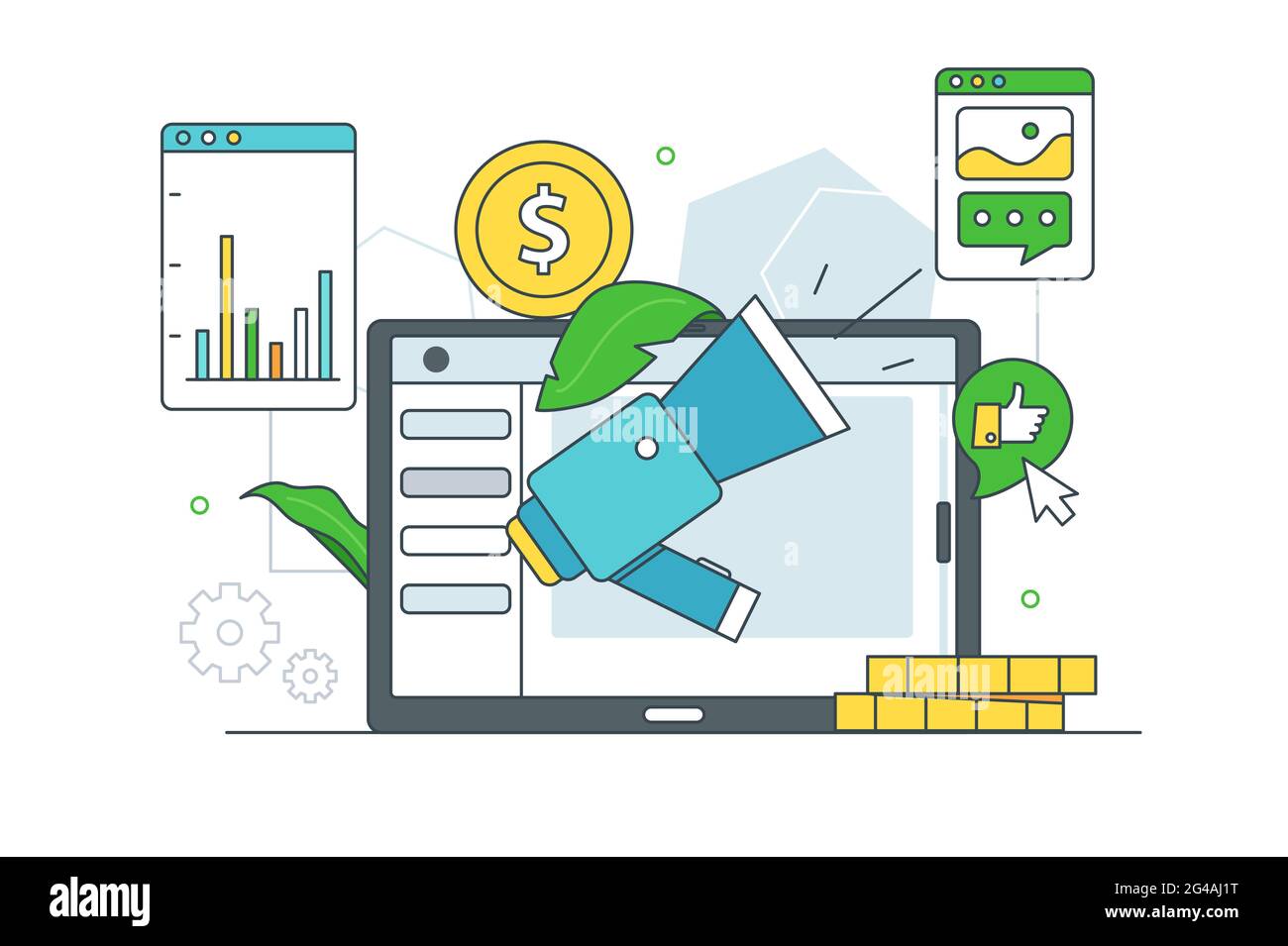 Starten und führen Sie Werbekampagnen durch Stock Vektor