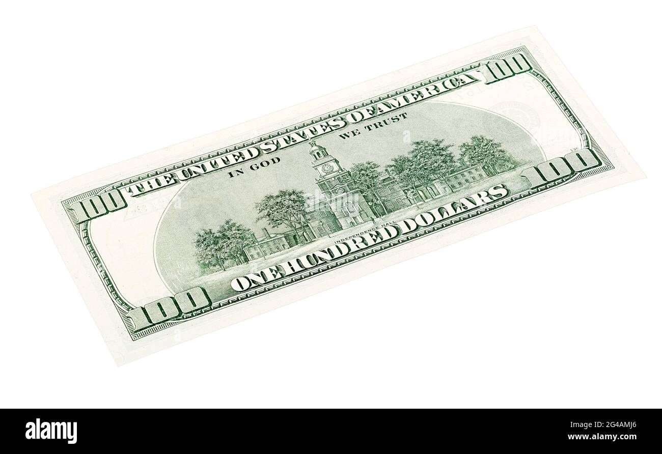 Gestapeltes Foto von einem US-Dollar-Schein von 100. Amerikanisches Geld. Stockfoto