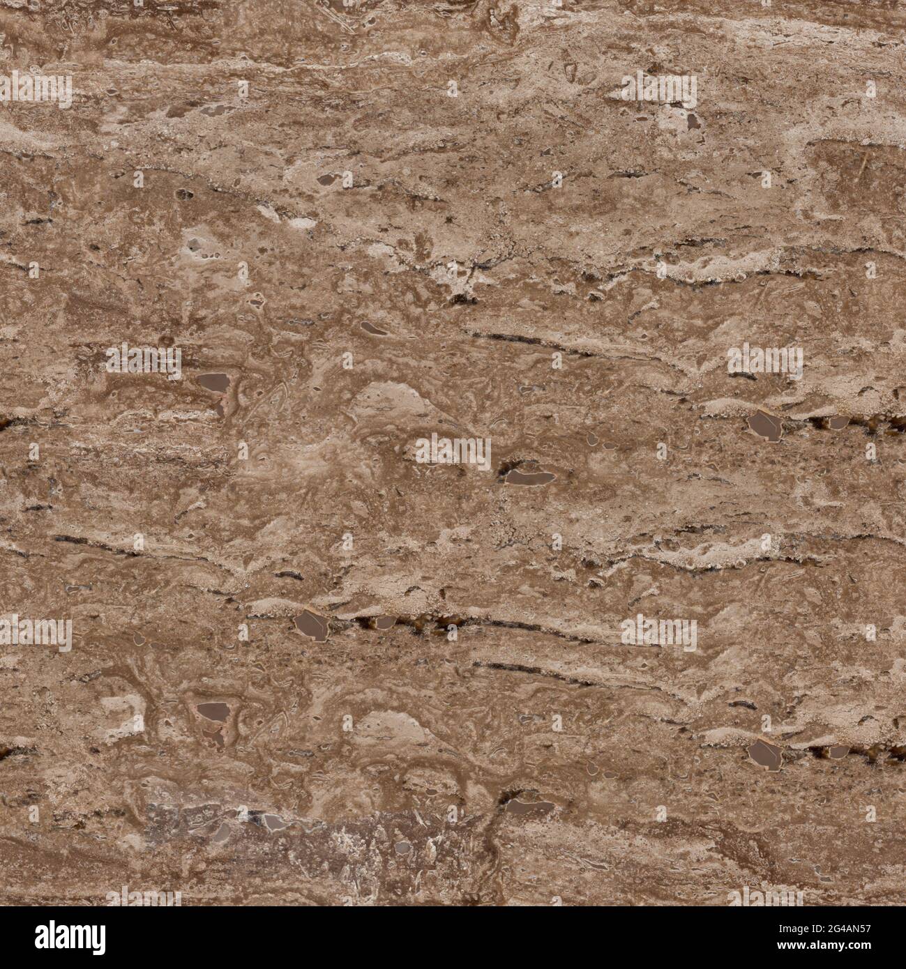 Klassische braune Travertin-Steinstruktur. Textur für perfektes Interieur oder anderes Design-Projekt. Nahtloser quadratischer Hintergrund, Fliese bereit. Stockfoto