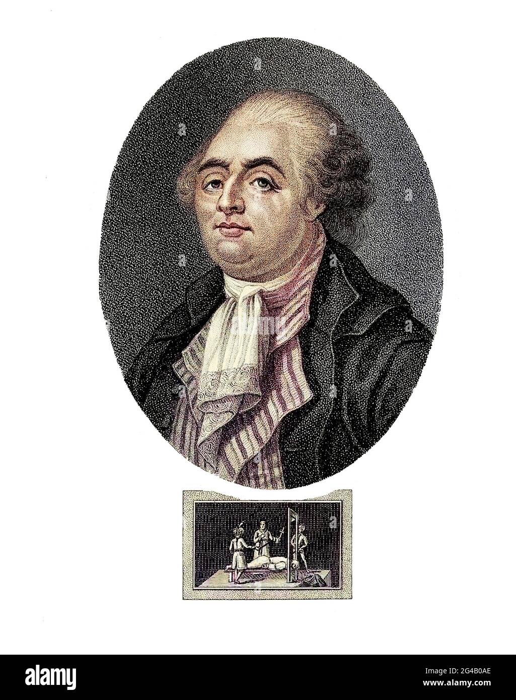 Maschinell coloriert (AI) Louis XVI von Frankreich Louis XVI (Louis-Auguste; 23. August 1754 – 21. Januar 1793) war der letzte König von Frankreich vor dem Sturz der Monarchie während der Französischen Revolution. Er wurde in den vier Monaten, kurz bevor er von der Guillotine hingerichtet wurde, als der "Louis Capet" bezeichnet. 1765, nach dem Tod seines Vaters, Louis, Dauphin von Frankreich, wurde er der neue Dauphin. Nach dem Tod seines Großvaters Ludwig XV. Am 10. Mai 1774 übernahm er den Titel König von Frankreich und Navarra, bis er am 4. September 1791 den Titel König der Franzosen erhielt, bis die Monarchie aufgehoben wurde Stockfoto