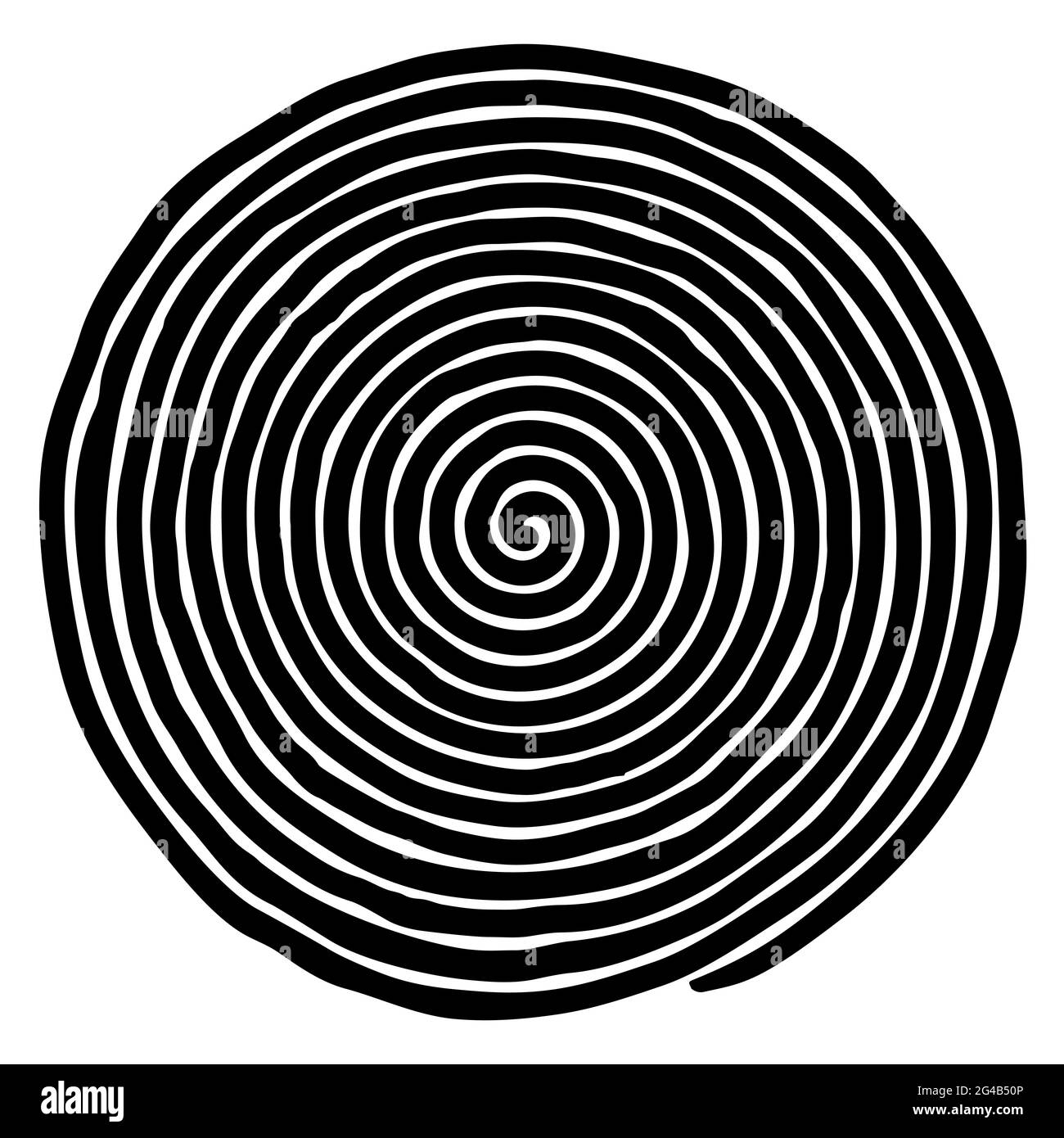 Unregelmäßige, von Hand gezogene Spirale. Flache Schwarz-Weiß-Vektorzeichnung isoliert auf weißem Hintergrund. EPS 8, Version 1. Stock Vektor