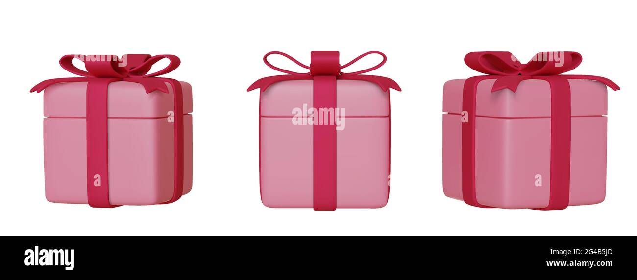 Set von realistischen rosa 3d Geschenkbox mit Schleifen und Bändern, isoliert auf weißem Hintergrund. Vektorgrafik Stock Vektor