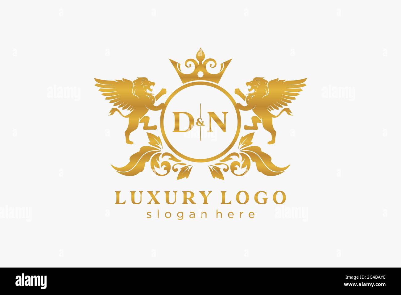 DN Letter Lion Royal Luxury Logo Vorlage in Vektorgrafik für Restaurant, Royalty, Boutique, Cafe, Hotel, Wappentisch, Schmuck, Mode und andere Vektor il Stock Vektor