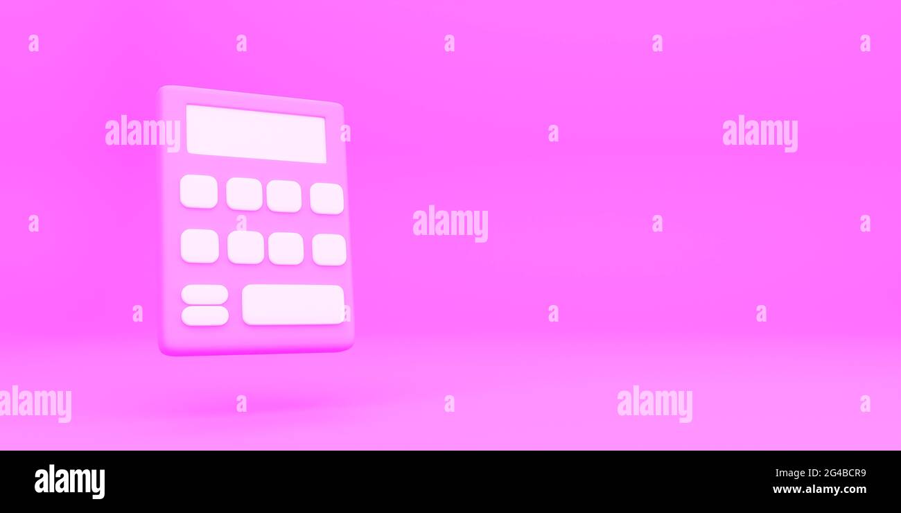 Minimal Cartoon-Stil Basic Rechner isoliert auf rosa Hintergrund. 3d-Symbol, Symbol. 3d-Rendering. Stockfoto