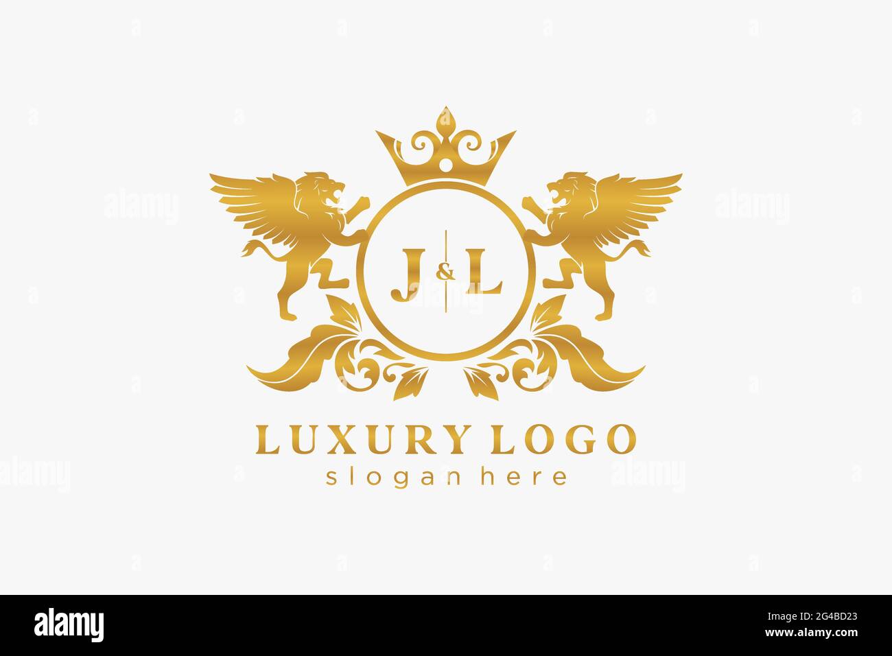 JL Letter Lion Royal Luxury Logo Vorlage in Vektorgrafik für Restaurant, Royalty, Boutique, Cafe, Hotel, Wappentisch, Schmuck, Mode und andere Vektor il Stock Vektor