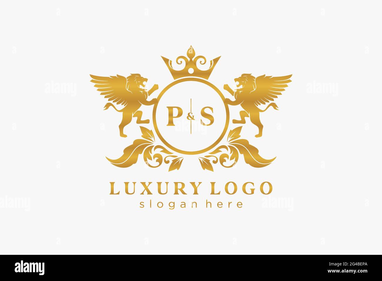 PS Letter Lion Royal Luxury Logo-Vorlage in Vektorgrafiken für Restaurant, Royalty, Boutique, Café, Hotel, Wappentisch, Schmuck, Mode und andere Vektor il Stock Vektor