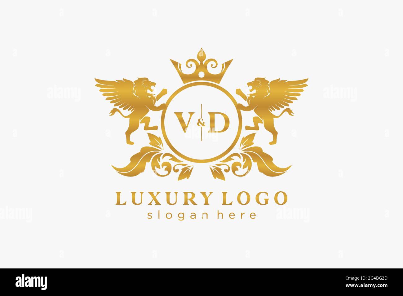 VD Letter Lion Royal Luxury Logo Vorlage in Vektorgrafik für Restaurant, Royalty, Boutique, Cafe, Hotel, Wappentisch, Schmuck, Mode und andere Vektor il Stock Vektor