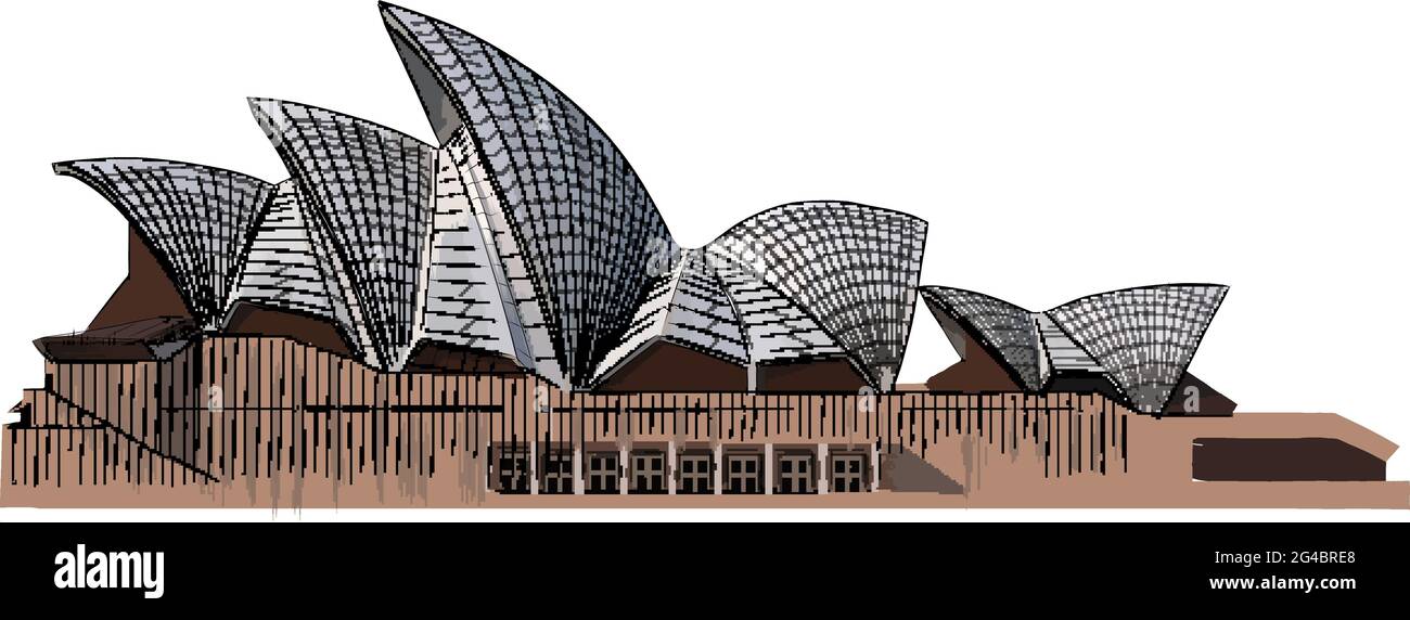 Sydney Opera House aus einem Spritzer Aquarell, farbige Zeichnung, realistisch. Vektordarstellung von Farben Stock Vektor