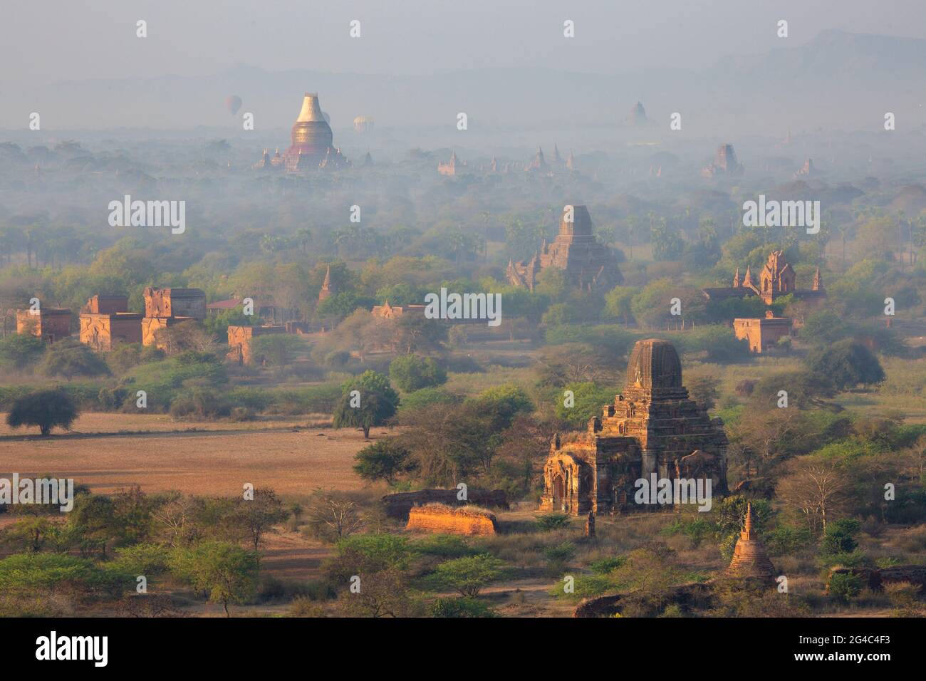 Pagoden beim Sonnenaufgang in Bagan, Myanmar Stockfoto
