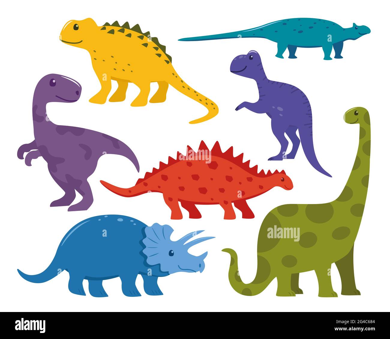 Dinosaurier Big Set. Sammlung von prähistorischen jurrasic Periode wilden Fauna. Niedliche bunte Dinosaurier im Cartoon-Stil. Vektorgrafik Stock Vektor
