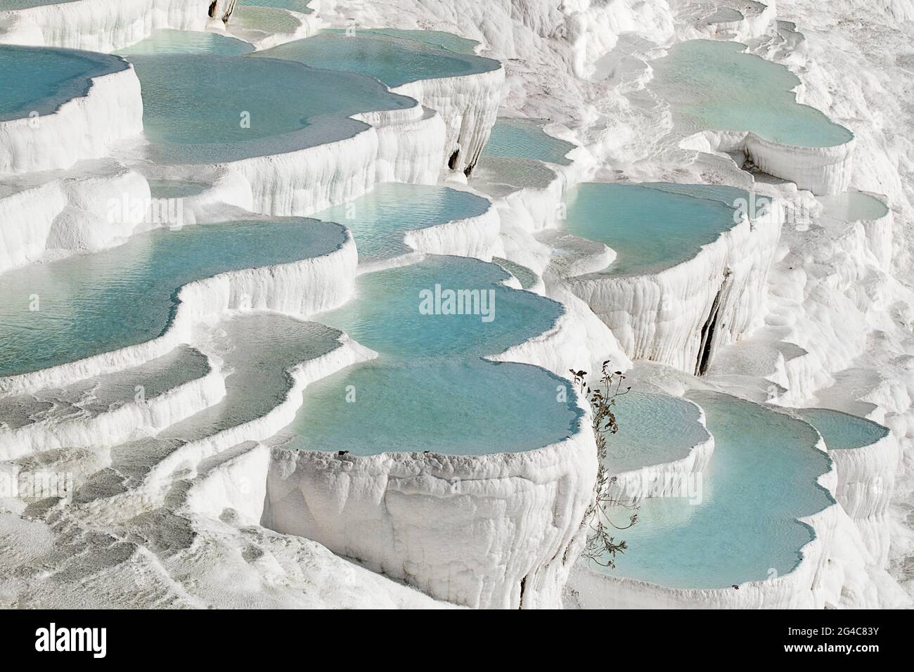 Natürliche Travertinbecken und Terrassen von Pamukkale, Türkei. Stockfoto