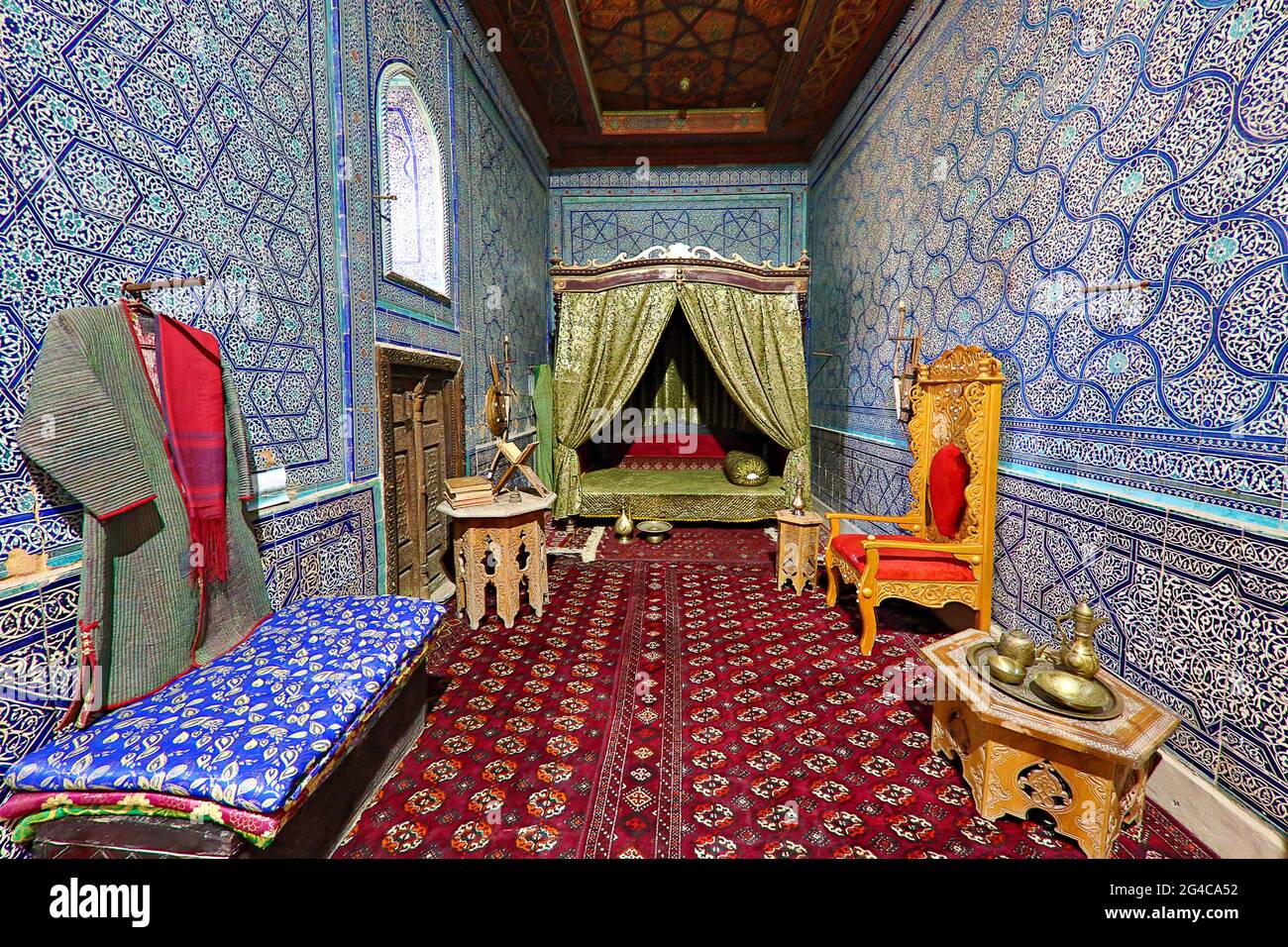 Zimmer im historischen Tosh Hovli Palast, Chiwa, Usbekistan Stockfoto