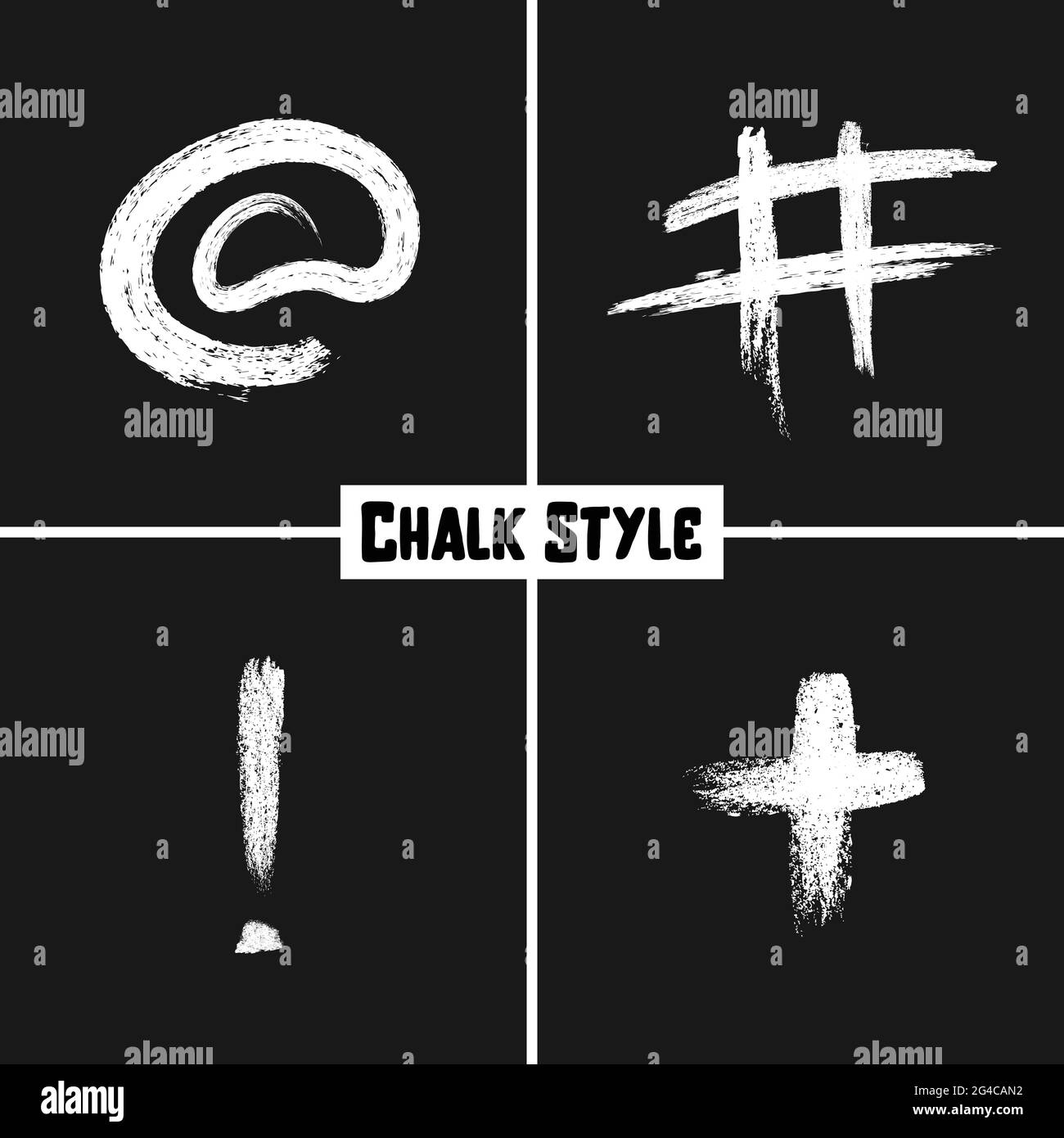 Sammlung von Zeichen Symbole Symbole Vektor-Illustration in Kreide auf Tafel Stil Schlaganfall-Skript. Im Hashtag Rate das Ausrufezeichen Plus Stock Vektor