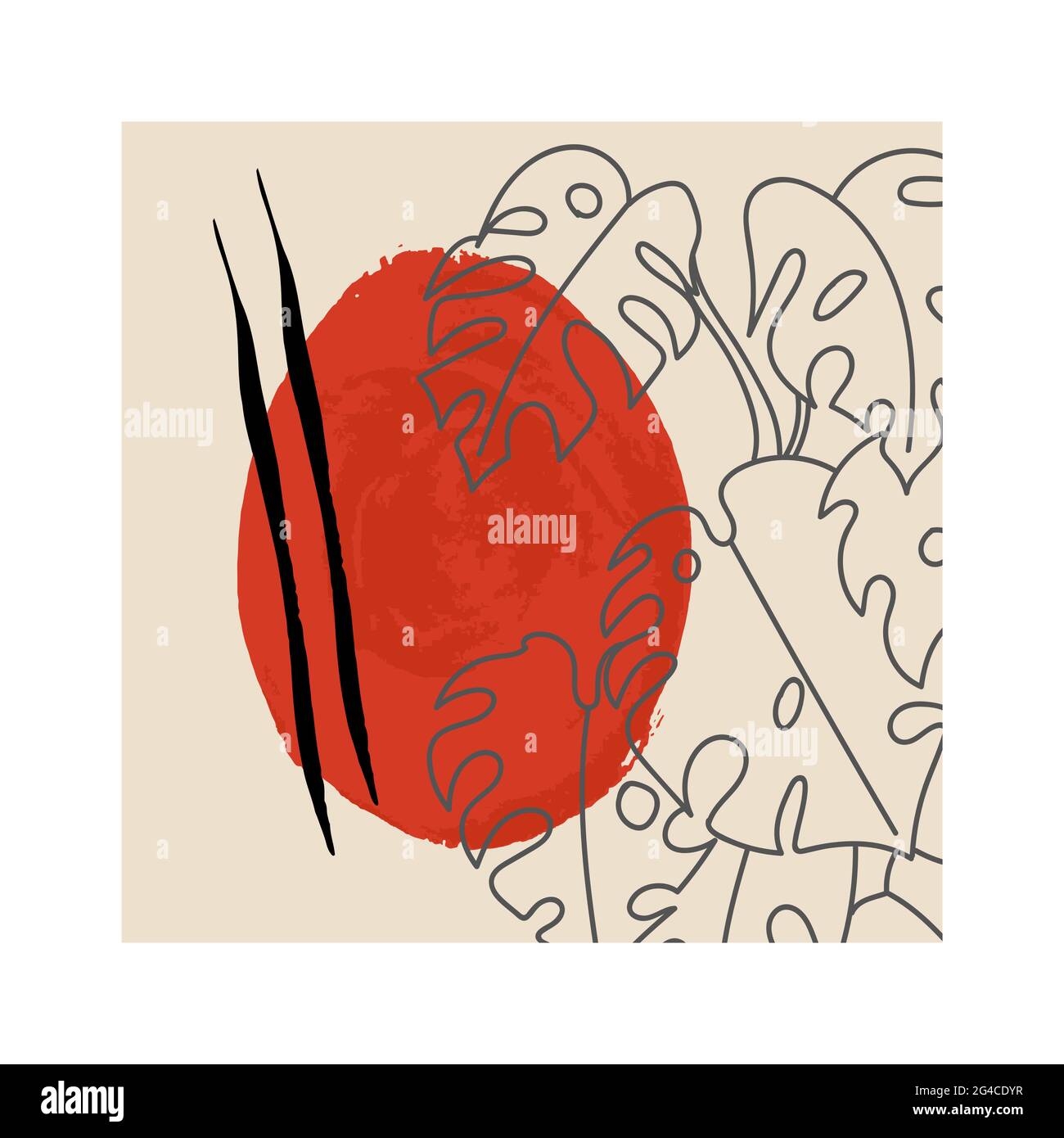 Linie Kunst Botanik Vorlage Poster mit Farbflecken Stock Vektor