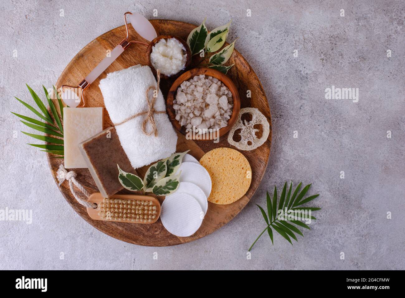 Wiederverwendbare Pflegezubehör. Zero Waste nachhaltiges Lifestyle-Konzept Stockfoto