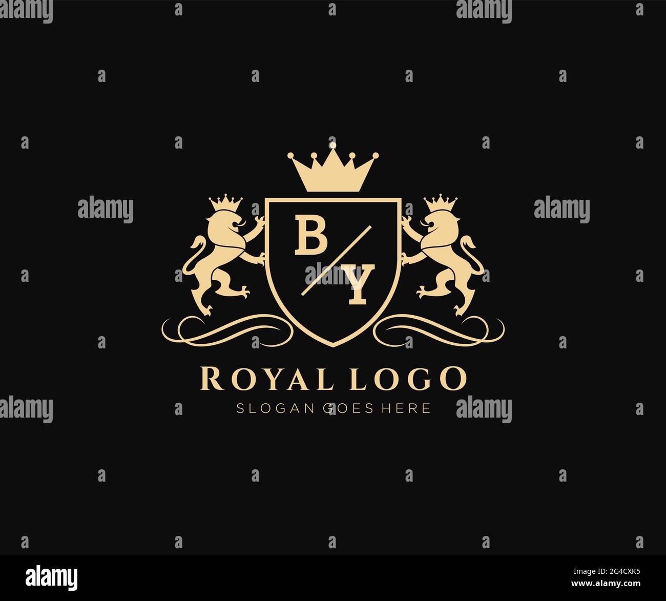 VON Brief Lion Royal Luxury Heraldic,Crest Logo Vorlage in Vektorgrafik für Restaurant, Royalty, Boutique, Cafe, Hotel, Heraldik, Schmuck, Mode und Stock Vektor