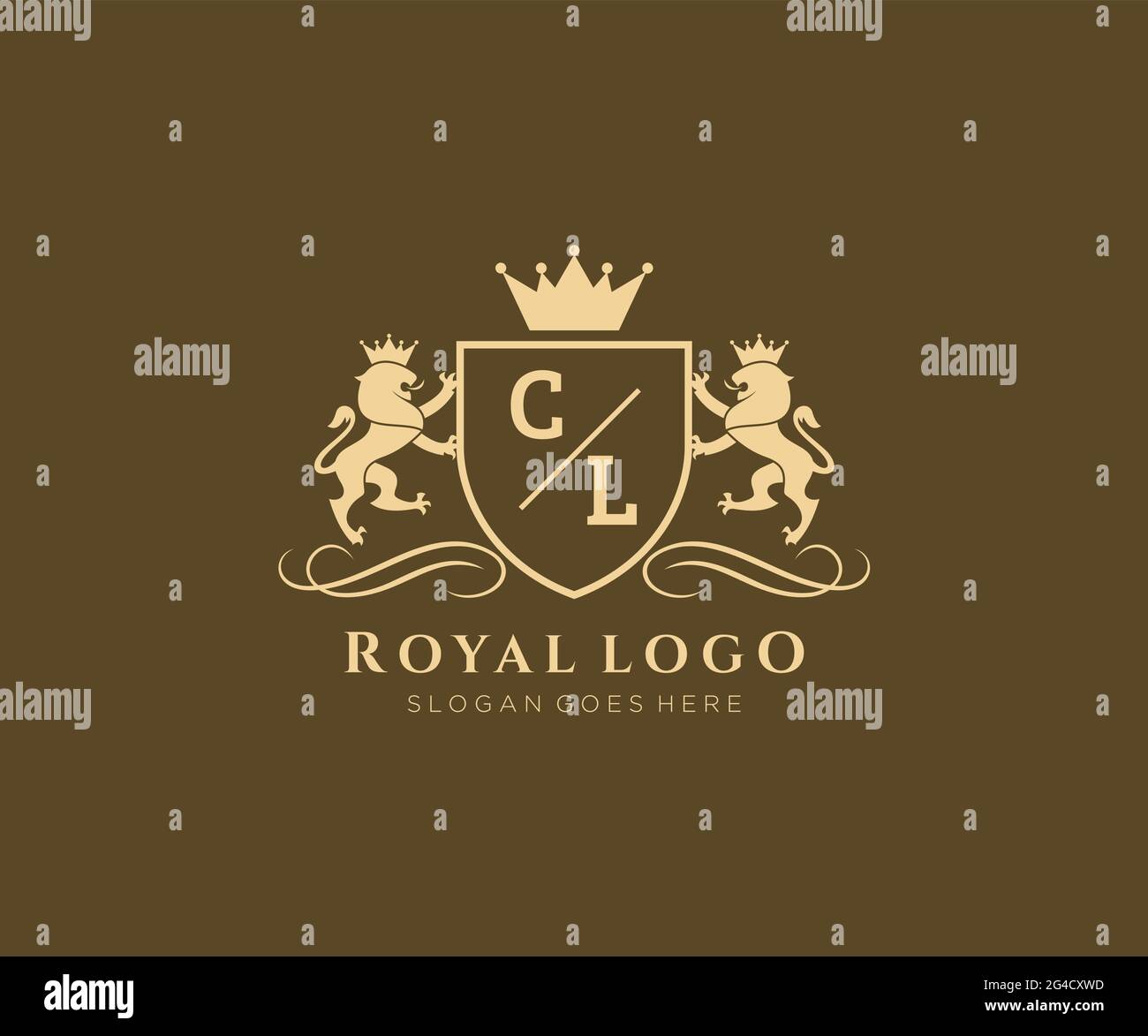 CL Buchstabe Lion Royal Luxury heraldic, Crest Logo Vorlage in Vektorgrafik für Restaurant, Royalty, Boutique, Cafe, Hotel, Heraldik, Schmuck, Mode und Stock Vektor