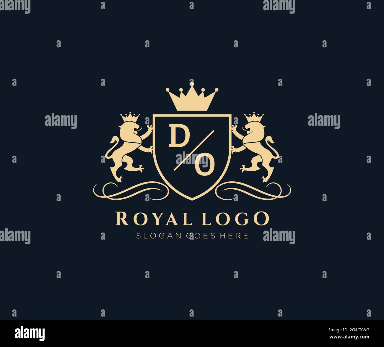 DO Letter Lion Royal Luxury heraldic, Crest Logo Vorlage in Vektorgrafik für Restaurant, Royalty, Boutique, Cafe, Hotel, Heraldik, Schmuck, Mode und Stock Vektor