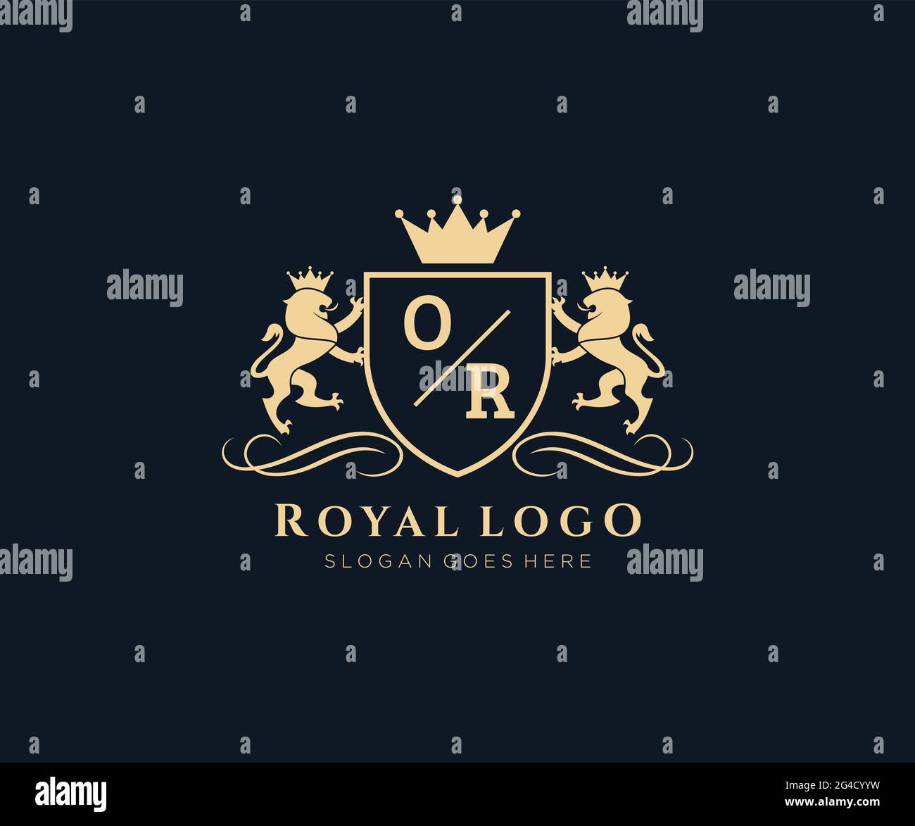 ODER Brief Lion Royal Luxury heraldic, Crest Logo Vorlage in Vektorgrafik für Restaurant, Royalty, Boutique, Cafe, Hotel, Heraldik, Schmuck, Mode und Stock Vektor