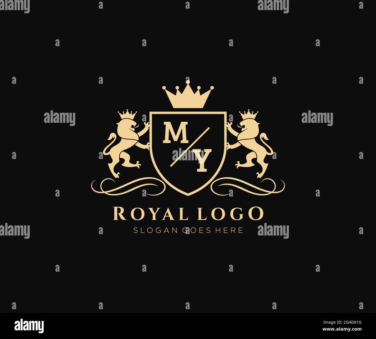 MY Letter Lion Royal Luxury heraldic, Crest Logo Vorlage in Vektorgrafik für Restaurant, Royalty, Boutique, Cafe, Hotel, Heraldik, Schmuck, Mode und Stock Vektor