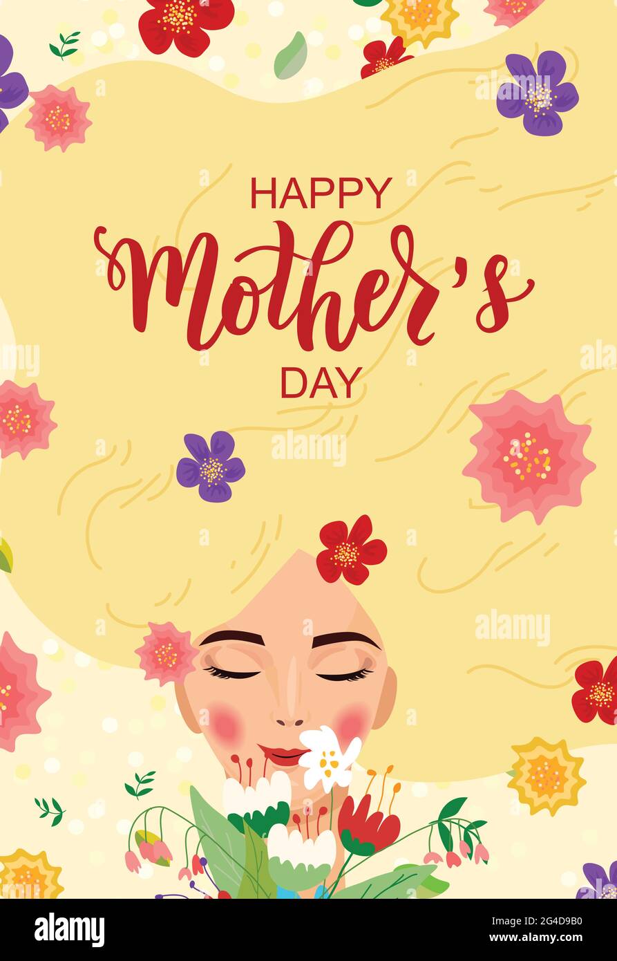 Happy Mother s day Hand Schriftzug Text mit schönen Blumen. Geeignet für Karten, Poster, Banner, Einladungen, Postkarten, Symbol. Vektorgrafik. Stock Vektor