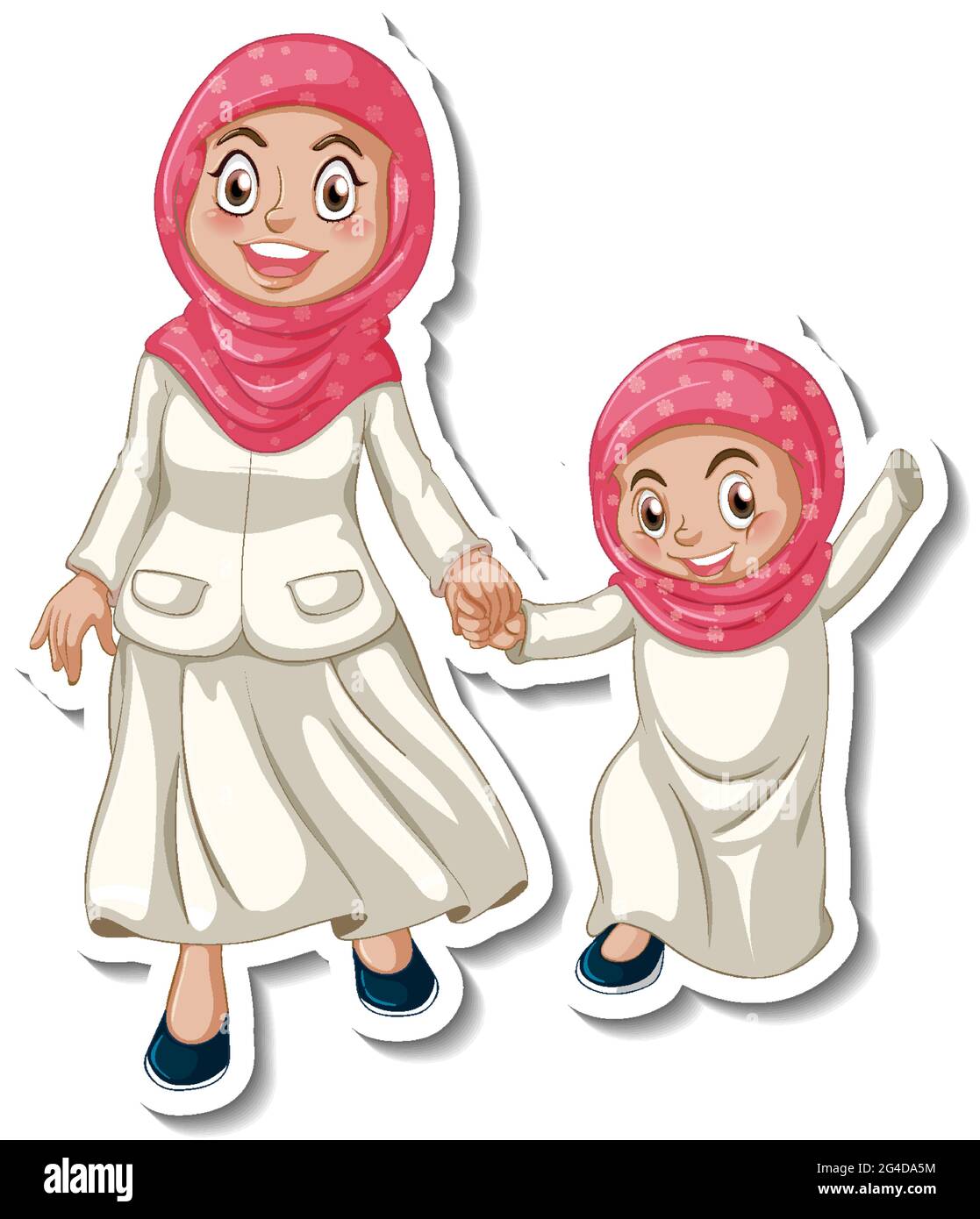 Eine Stickervorlage mit muslimischer Mutter und Tochter Illustration Stock Vektor