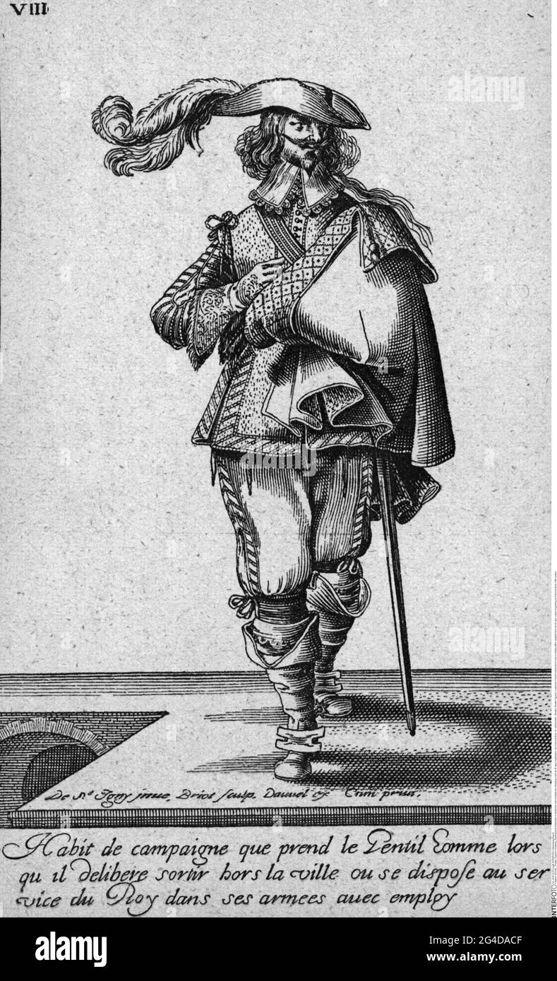 Theater / Theater, Figuren / Kostüme, französischer Adliger in ländlicher oder militärischer Kleidung, DAS URHEBERRECHT VON ARTIST's DARF NICHT FREIGEGEBEN WERDEN Stockfoto