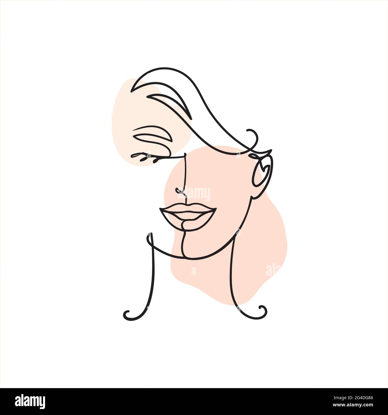 Abstrakte Frau Gesicht, Silhouette im minimalistischen Stil.die schwarzkontinuierliche Linie und abstrakte farbige Spots.Modern Design Concept.Stock Vektor Stock Vektor