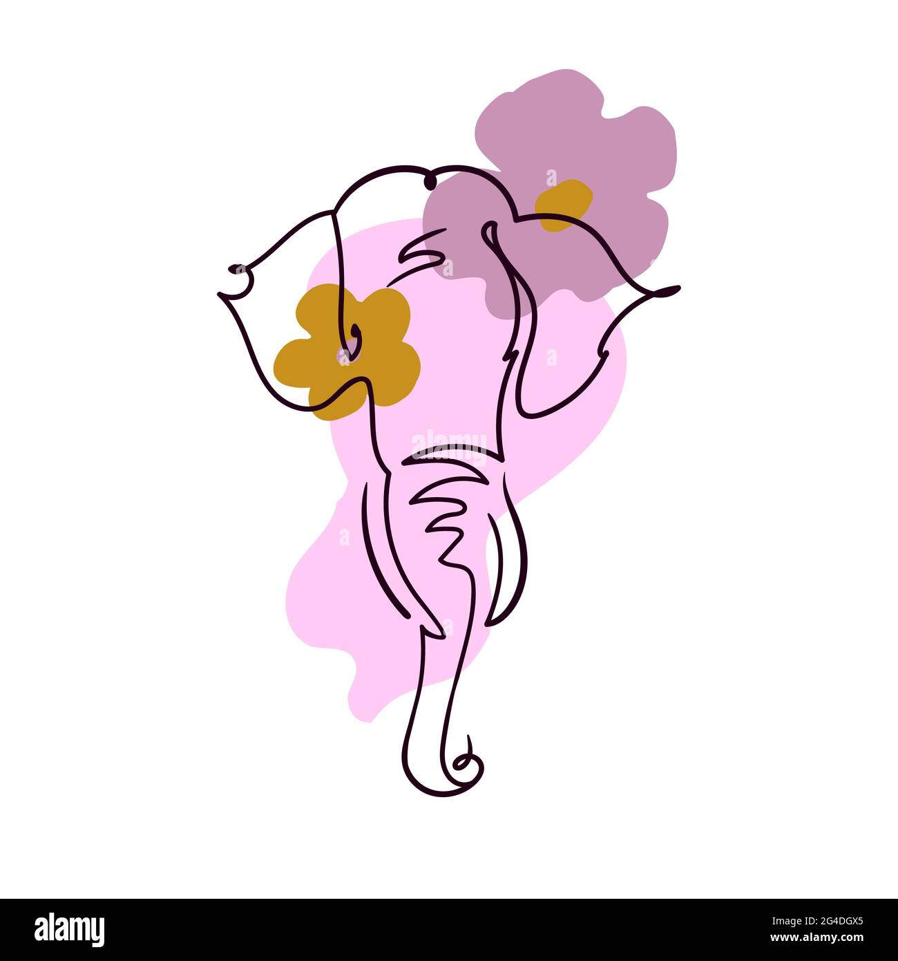 Abstrakte lineare Elefant mit Blumen.kontinuierliche Linie mit abstrakt farbigen Formen.Trendy Stock Vektor Illustration isoliert auf weißem Hintergrund Stock Vektor