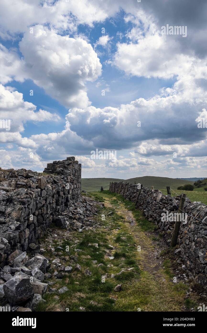 Ruinen einer alten Bleimine, Ecton Hill, Peak District National Park, Staffordshire Stockfoto