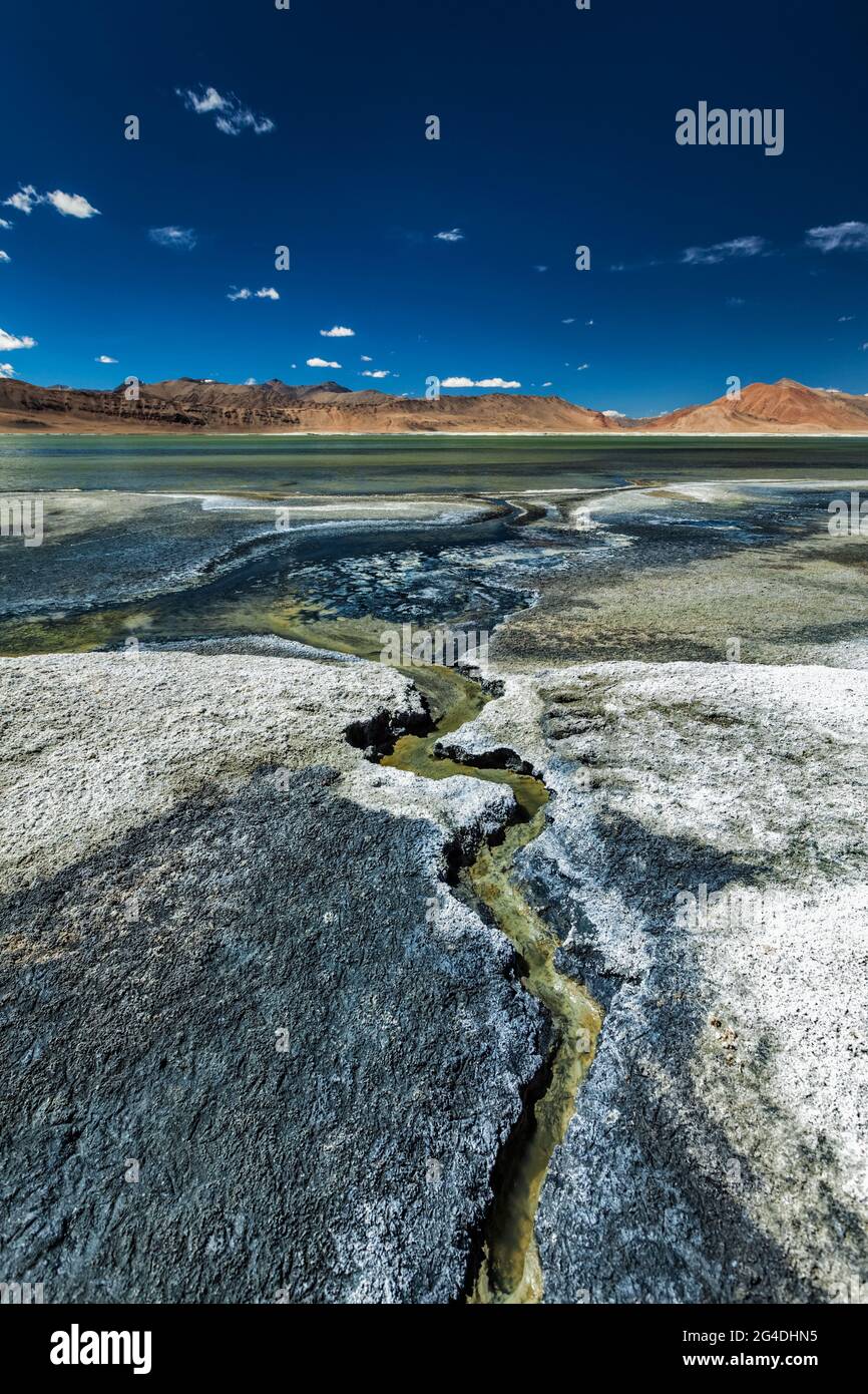 TSO Kar - schwankender Salzsee im Himalaya Stockfoto